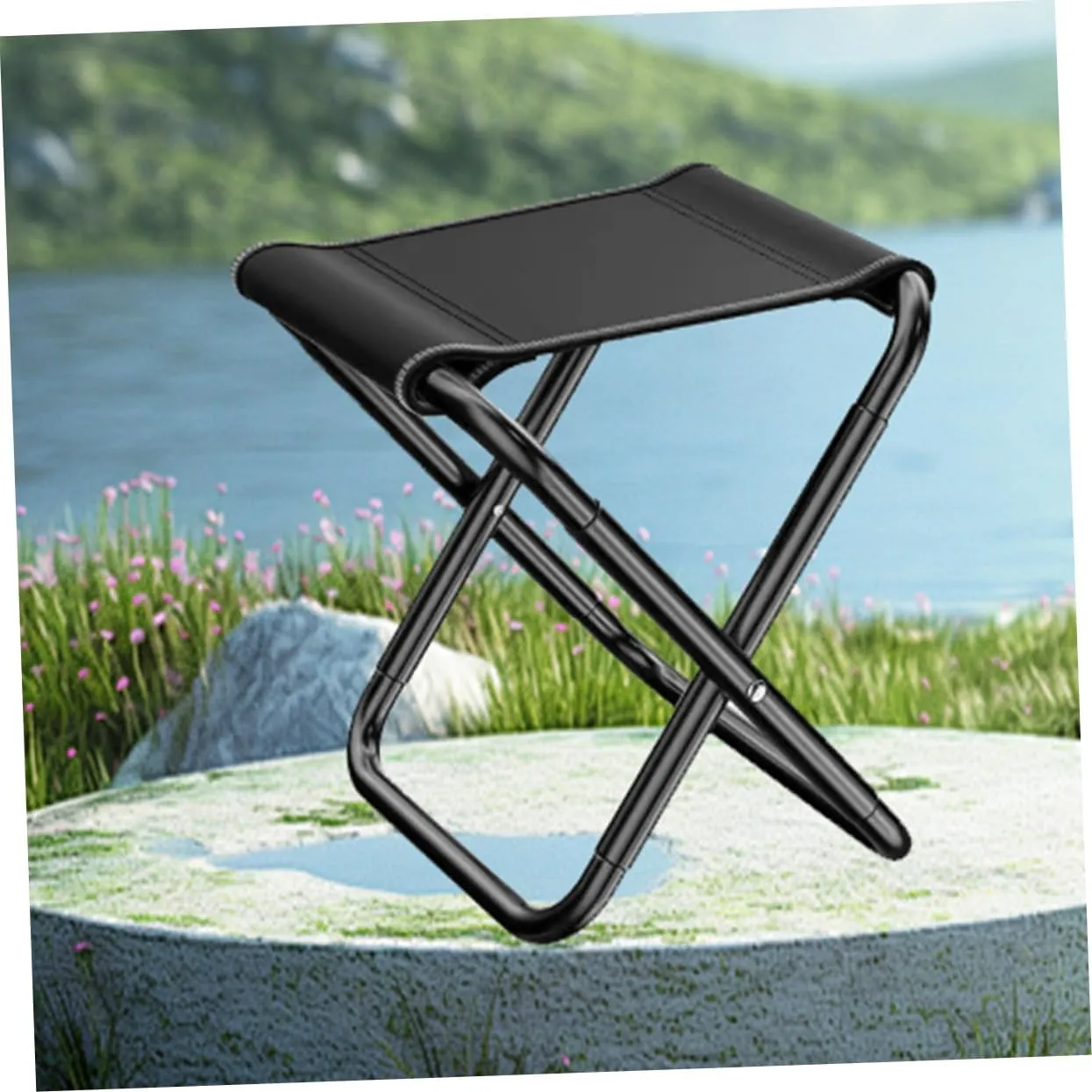 PRETYZOOM Portable Folding Stool Chairs Outdoor Stool Folding Camp Stool Camping Stool Foldable Stool Folding Stools for Adults Portable Camping Chair Portable Chair Small Chair Black Steel