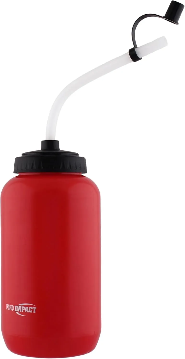 Pro Impact Squeezable Water Bottle Bendable Long Straw - LDPE BPA Free Plastic - Hydration for Baseball Hockey Gym MMA Yoga Boxing Cycling Softball Football Lacrosse (35.5 Oz.)