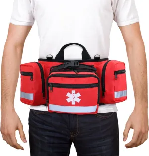 Professional First Aid Medical Bags,Portable First Aid Empty Fanny Pack,with Adjustable Waist Strap and Zipper Pockets First Aid Waist Bag(Bag ONLY)