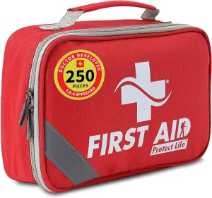 Protect Life First Aid Kit for Home/Business, HSA/FSA Eligible Emergency Kit - Medical First Aid Kit - Camping First Aid Kit Hiking - 250pcs