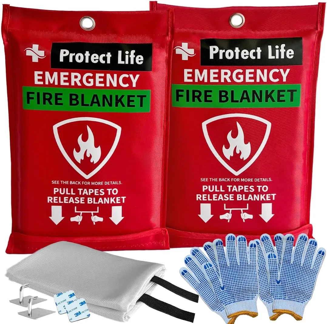 Protect Life Saving Fire Blanket Essential Safety Tools for Home, Workplace, and Travel 2 Pack 40 by 40 inches Fire Retardant Blankets Your First Line of Defense Against Emergencies