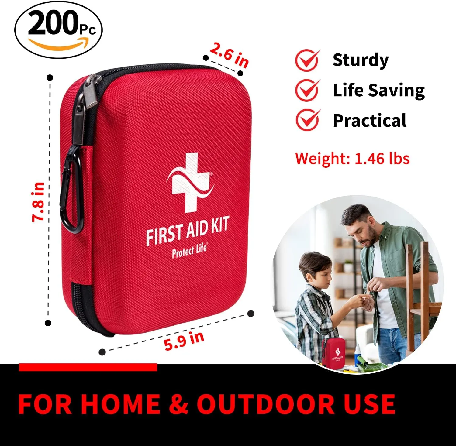 Protect Life Survival First Aid Kit for Home/Business, Camping Survival Kits | Mini Travel First Aid Kit | Camping Equipment | Small Kits for Car | Outdoor Emergency Survivals Pack - 200pcs