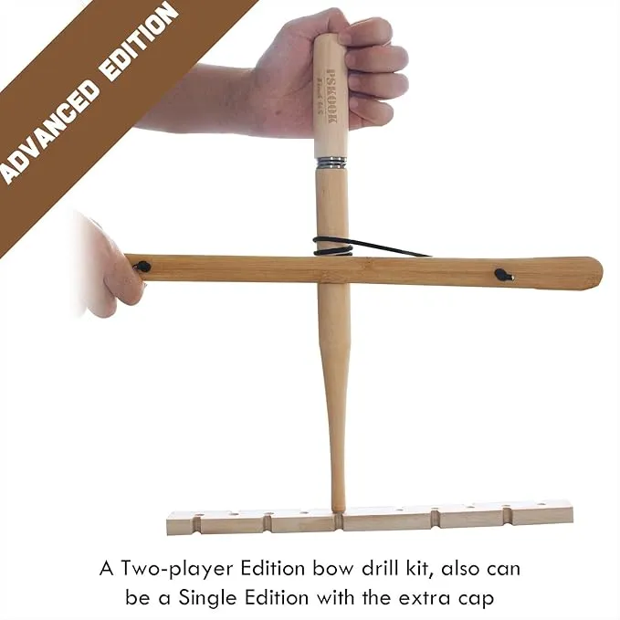 PSKOOK Bow Drill Kit Fire Starter, Primitive Wood, Survival Practice Friction Fire Tool for Scout Outdoor Activity Teaching, Outward Bound Training, Wildness Survival Beginner