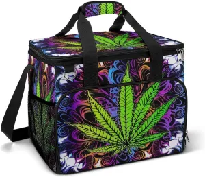 Psychedelic Trippy Marijuana Pattern Cooler Bag, Collapsible Soft Sided Cooler, Large Leakproof Camping Cooler, Portable Travel Cooler for Camping, Road Trips