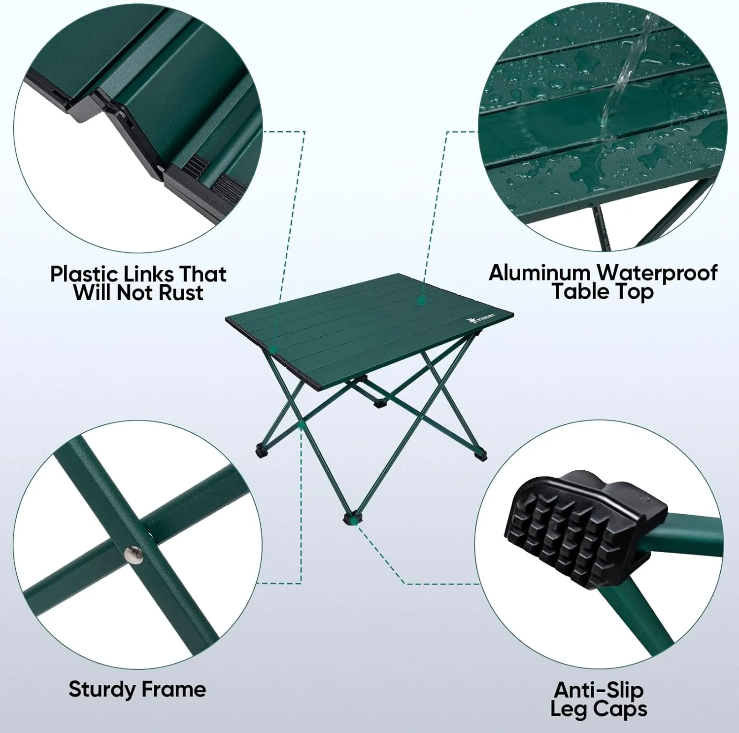 PTEROMY Folding Camping Table with Ultralight Aluminum Tabletop, Camping Side Table Portable Beach Table Outdoor Folding Table for Camping, Picnics, and BBQs (Large, Green)