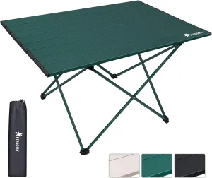 PTEROMY Folding Camping Table with Ultralight Aluminum Tabletop, Camping Side Table Portable Beach Table Outdoor Folding Table for Camping, Picnics, and BBQs (Large, Green)