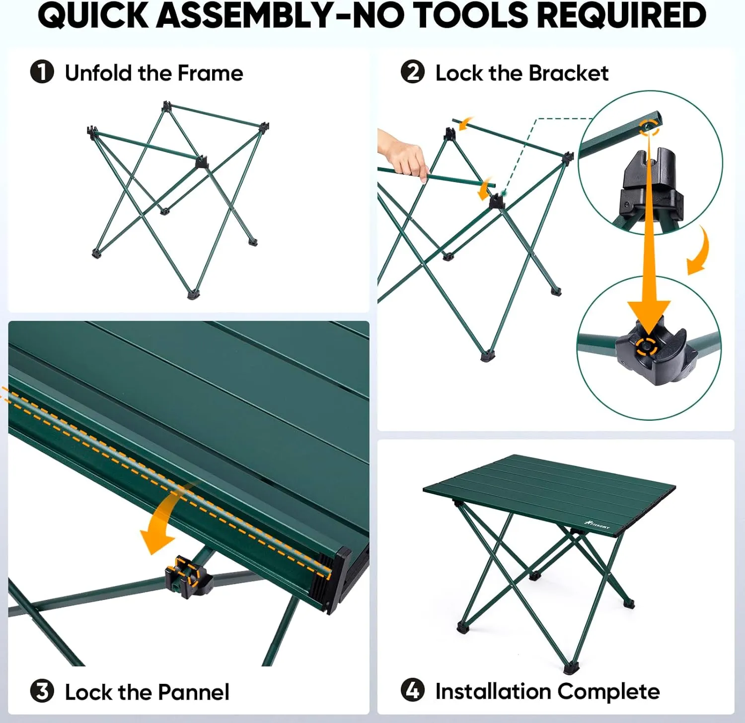 PTEROMY Folding Camping Table with Ultralight Aluminum Tabletop, Camping Side Table Portable Beach Table Outdoor Folding Table for Camping, Picnics, and BBQs (Large, Green)