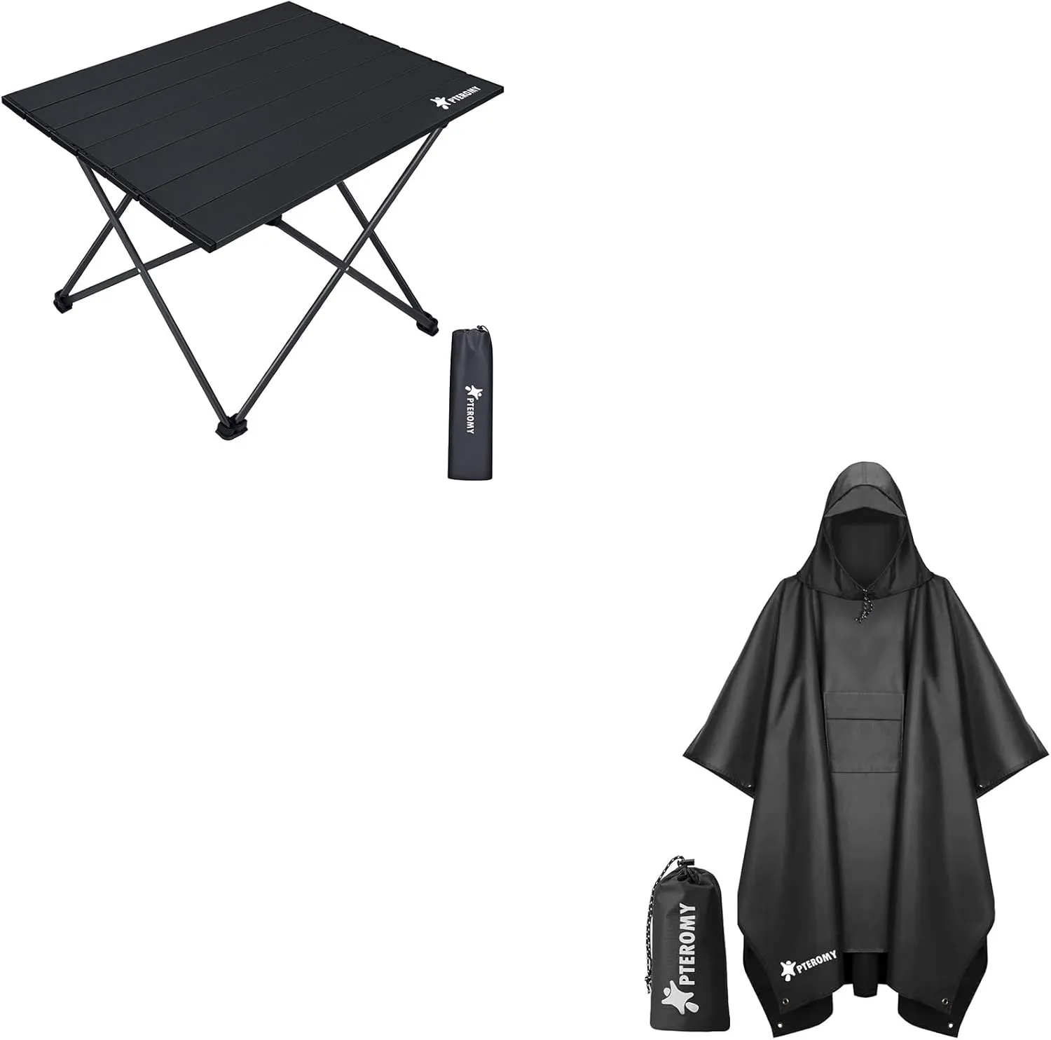PTEROMY Hooded Rain Poncho with Pocket   Folding Camping Table