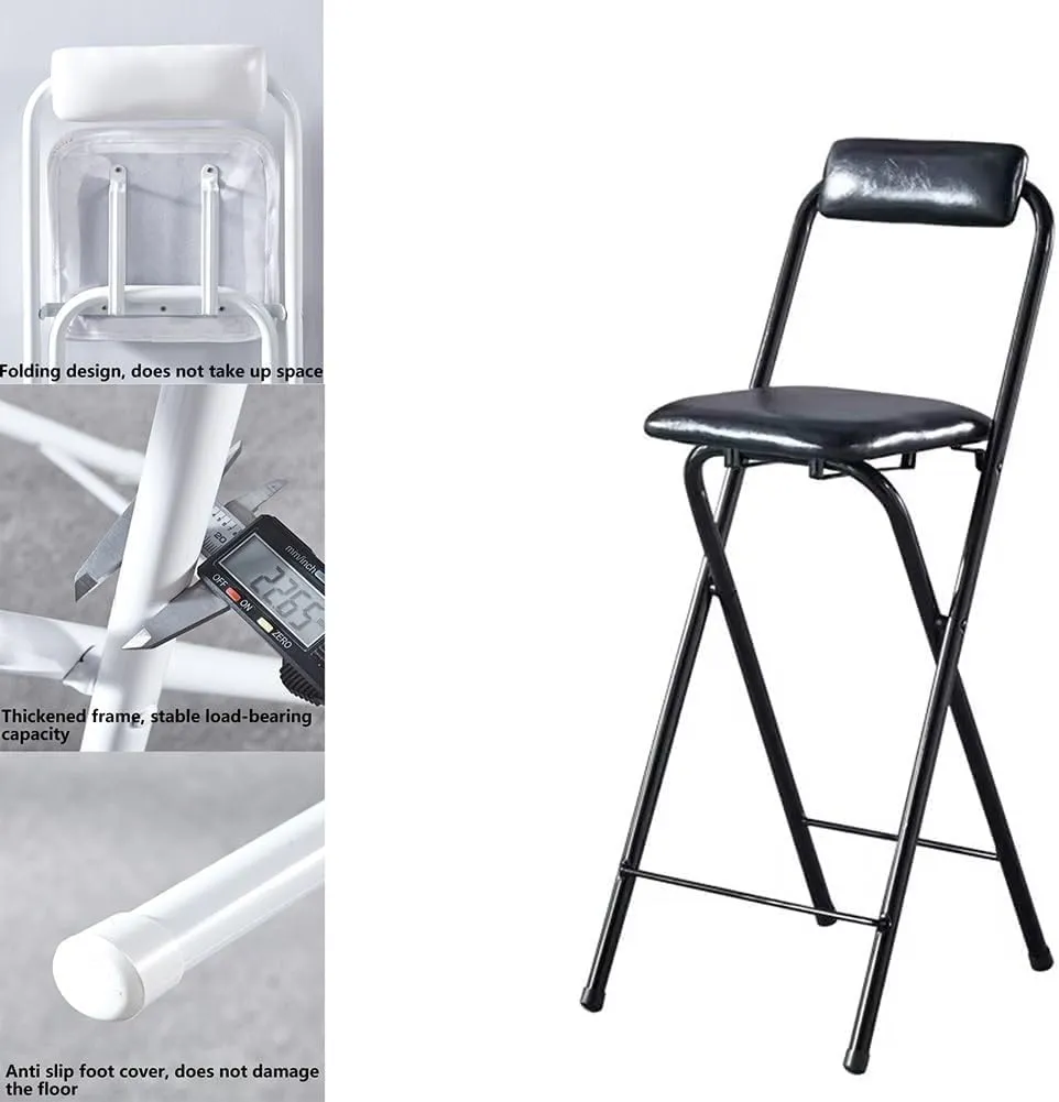 PU Leather Padded Folding Bar Stool with Backrest – Counter Height Chair for Outdoor Camping, Kitchen(Seat Height 75cm/29.5in)