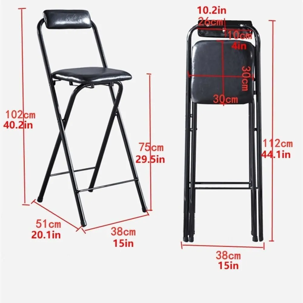 PU Leather Padded Folding Bar Stool with Backrest – Counter Height Chair for Outdoor Camping, Kitchen(Seat Height 75cm/29.5in)