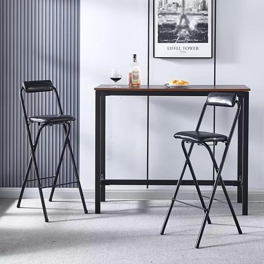 PU Leather Padded Folding Bar Stool with Backrest – Counter Height Chair for Outdoor Camping, Kitchen(Seat Height 75cm/29.5in)