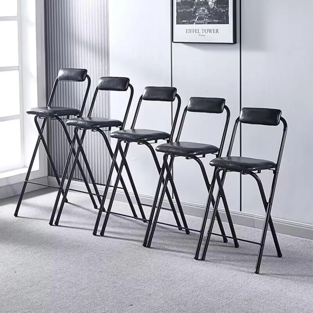 PU Leather Padded Folding Bar Stool with Backrest – Counter Height Chair for Outdoor Camping, Kitchen(Seat Height 75cm/29.5in)