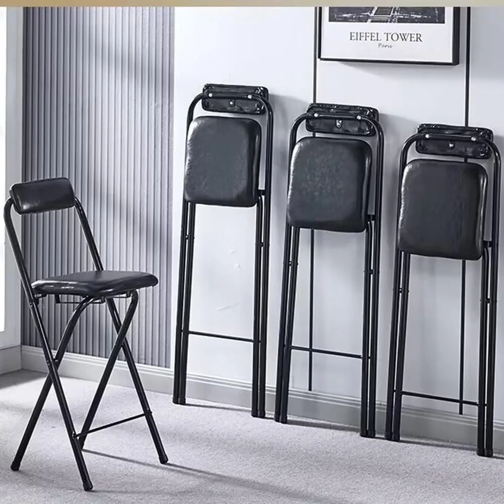 PU Leather Padded Folding Bar Stool with Backrest – Counter Height Chair for Outdoor Camping, Kitchen(Seat Height 75cm/29.5in)