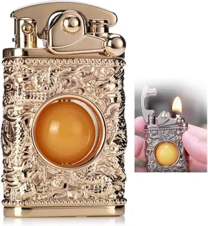 Pure Copper Torch Lighter Handmade Cool Lighter, Flint Wheel Cigarette Lighter, Kerosene Lighter, Adjustable Flame Kerosene Lighter(Gold)