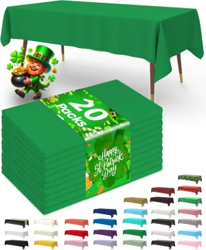 Pureegg Plastic Table Cloth Disposable 20 Pack, 54 x 108 Inch Table Cloths, St Patricks Day, Christmas Decorations, Tablecloths, Rectangle, Forest, Emerald, Plastic Cover, Leakproof & Sturdy, Green