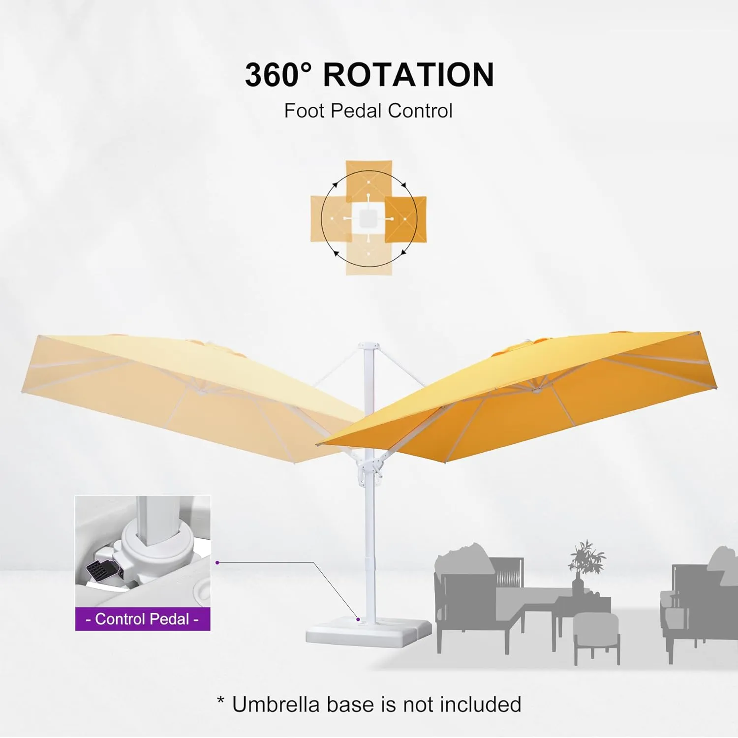 PURPLE LEAF 10 FT Patio Umbrella White Cantilever Umbrella Aluminum Square Outdoor Offset Umbrella Hanging Windproof with 360° Rotation for Garden Deck Pool, Yellow