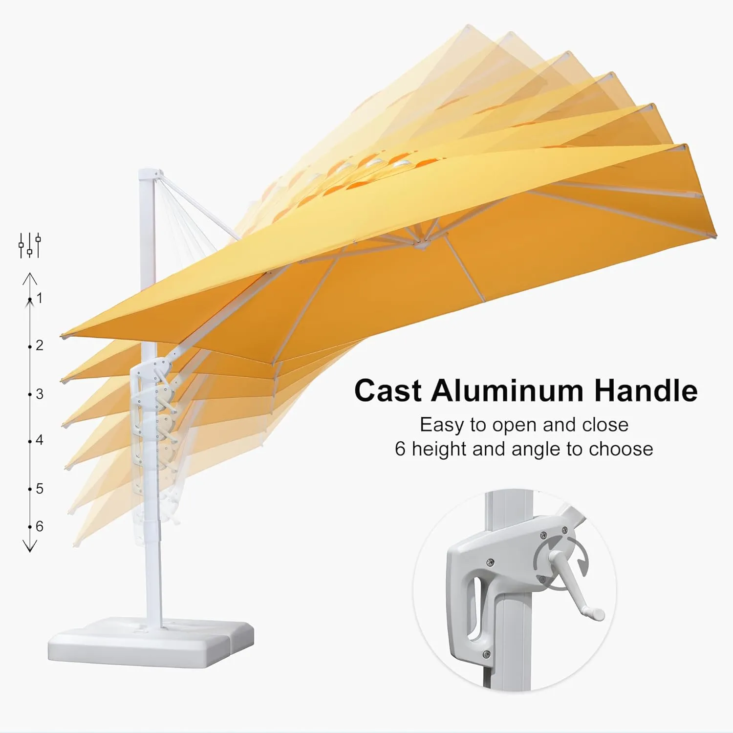PURPLE LEAF 10 FT Patio Umbrella White Cantilever Umbrella Aluminum Square Outdoor Offset Umbrella Hanging Windproof with 360° Rotation for Garden Deck Pool, Yellow