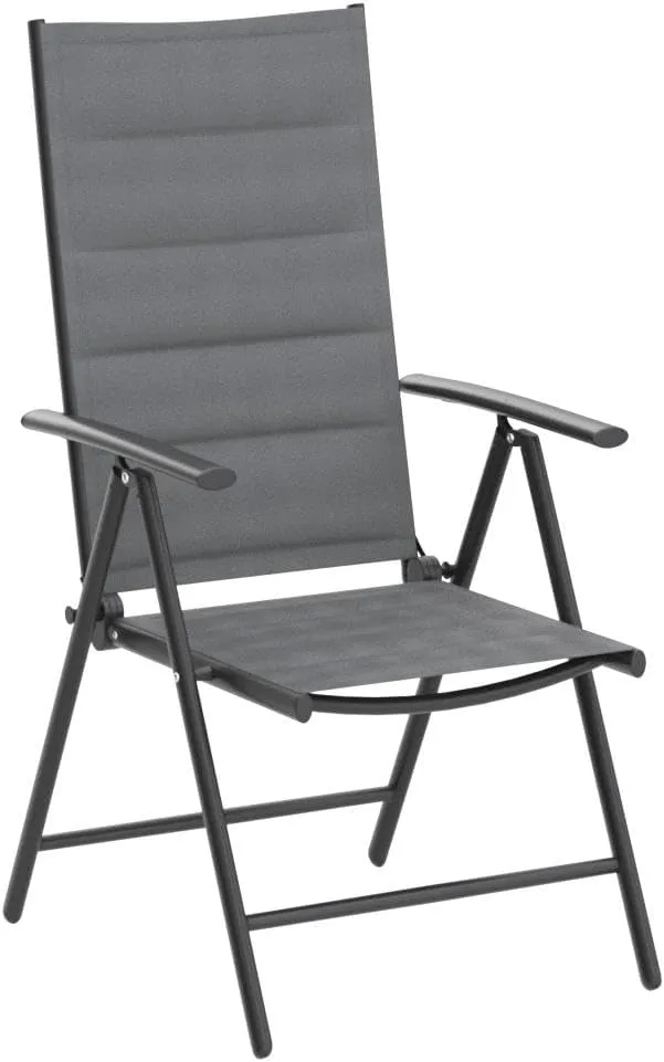PURPLE LEAF Outdoor Patio Folding Chairs Set of 2, Outdoor Reclining Camping Chairs with Soft Cotton-Padded Seat Adjustable High Backrest Portable Chairs, Grey