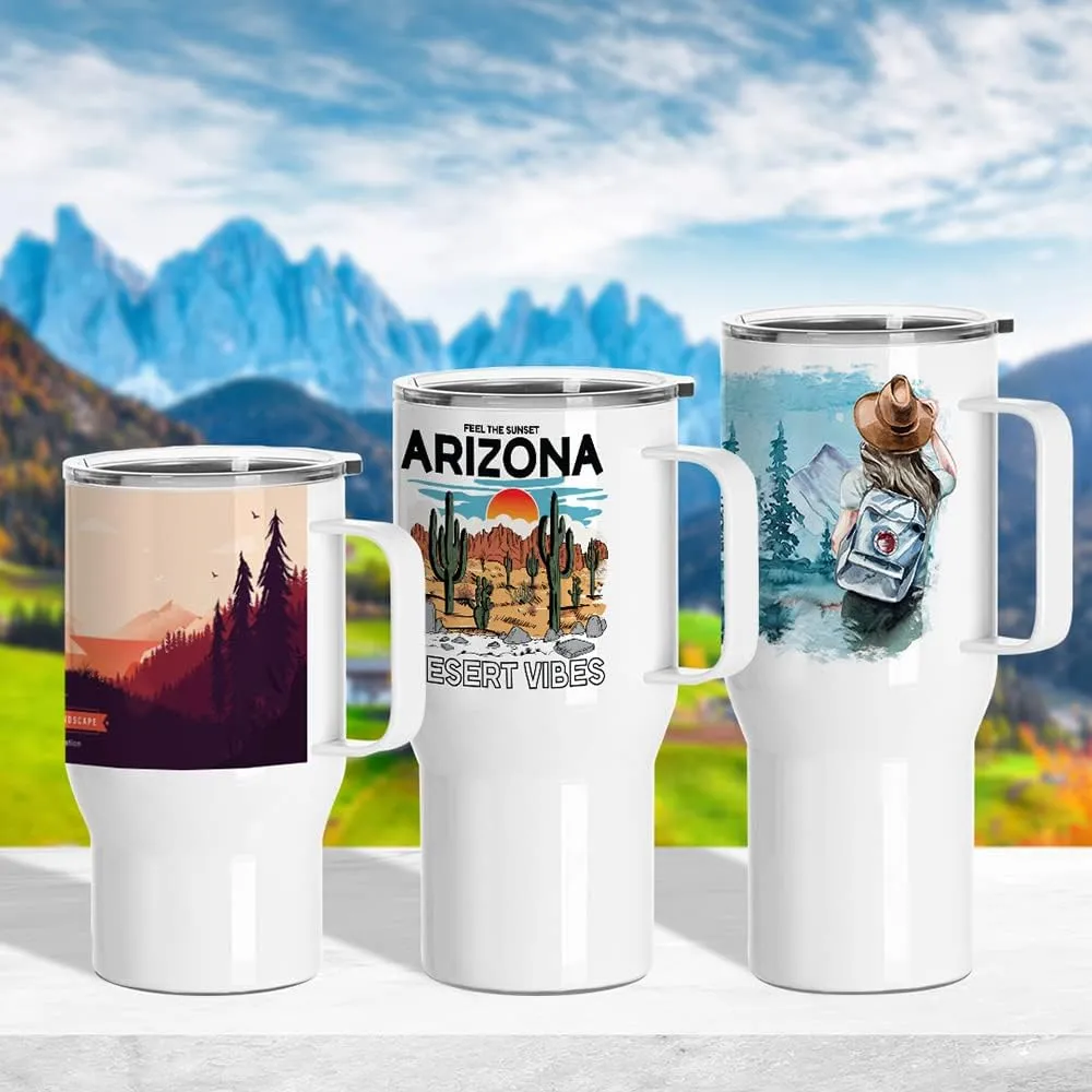 PYD Life Sublimation Tumblers Blanks with Handle 25 OZ Coffee Travel Car Stainless Steel Mugs Cups with Leakproof Lid for Mug Tumbler Heat Press Sublimation Oven Printing 4 Pack