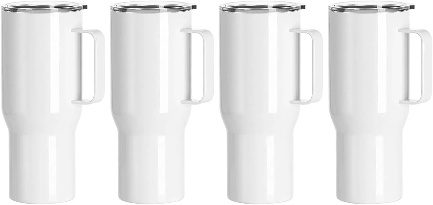 PYD Life Sublimation Tumblers Blanks with Handle 25 OZ Coffee Travel Car Stainless Steel Mugs Cups with Leakproof Lid for Mug Tumbler Heat Press Sublimation Oven Printing 4 Pack