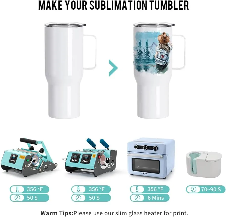PYD Life Sublimation Tumblers Blanks with Handle 25 OZ Coffee Travel Car Stainless Steel Mugs Cups with Leakproof Lid for Mug Tumbler Heat Press Sublimation Oven Printing 4 Pack