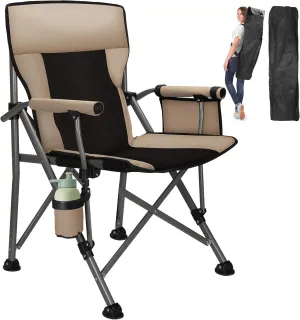 QUYUAN Camping Chair for Adult, Heavy Duty Folding Chair for 500lbs, Comfortable Lawn Chairs with Fully Padded, Compact Camp Chairs for Outdoor Sports, Fishing, Concerts, Beach (Without Heated)