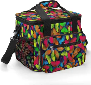 Rainbow Butterflies Morpho 22.5L Insulated Camping Coolers Bag Colorful Unique Insect Large Leakproof Ice Chest for Beach Travel Picnic