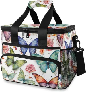 Rainbow Butterflies Tropical Butterfly Cooler Bag Insulated Cooler Soft Sided Cooler 24 Can Portable Picnic Bag Large Leakproof Lunch Bag Box for Beach Grocery Camping Travel Car Men Women