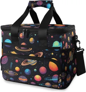 Rainbow Galaxy Planet Black Cooler Bag Insulated Cooler Soft Sided Cooler 24 Can Portable Picnic Bag Large Leakproof Lunch Bag Box for Beach Grocery Camping Travel Car Men Women