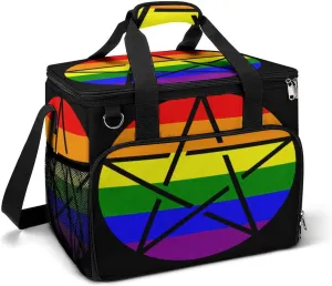 Rainbow Triple Moon Pentacle Pagan Cooler Bag, Collapsible Soft Sided Cooler, Large Leakproof Camping Cooler, Portable Travel Cooler for Camping, Road Trips