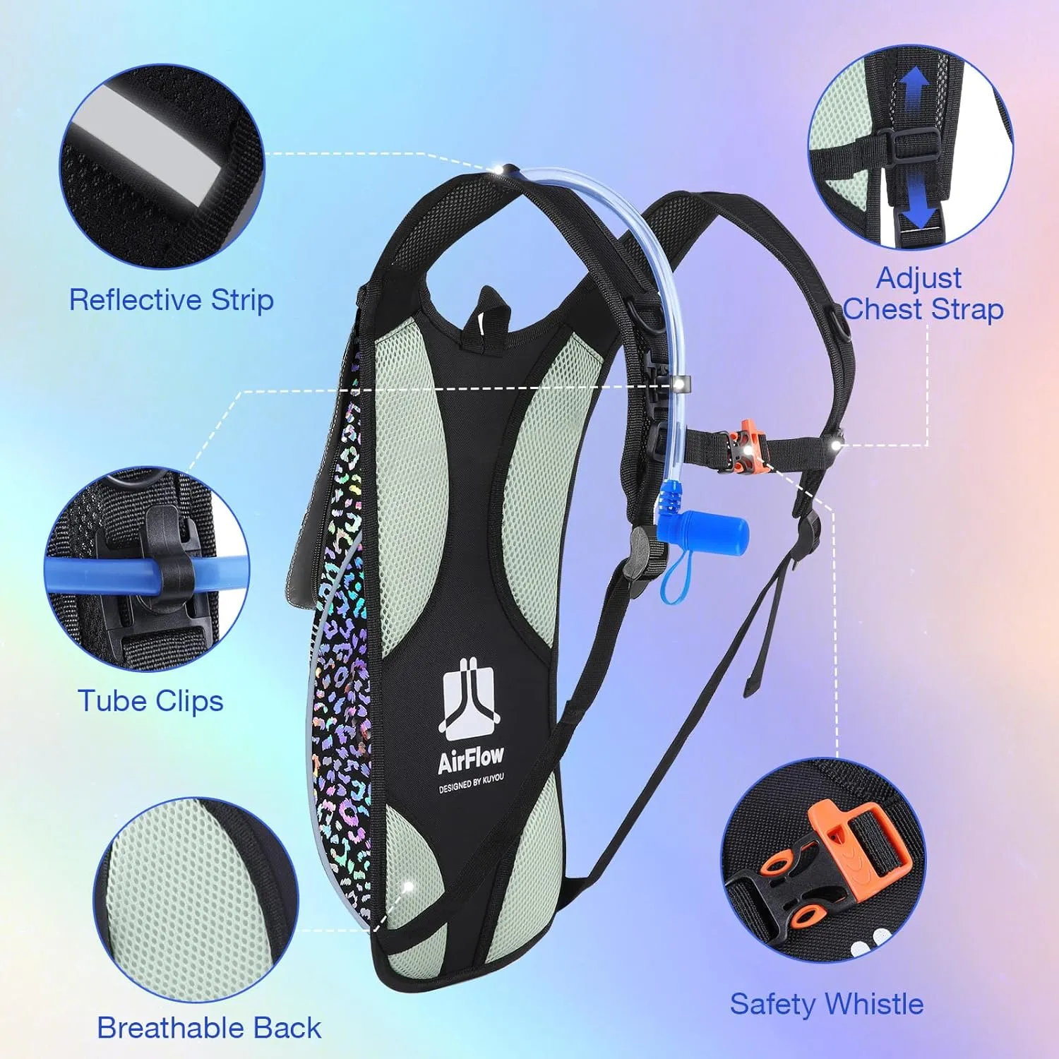 Rave Hydration Pack, Hydration Backpack with 2L Hydration Bladder, Festival Essential Water Backpack for Hiking, Running, Cycling, and Music Festivals