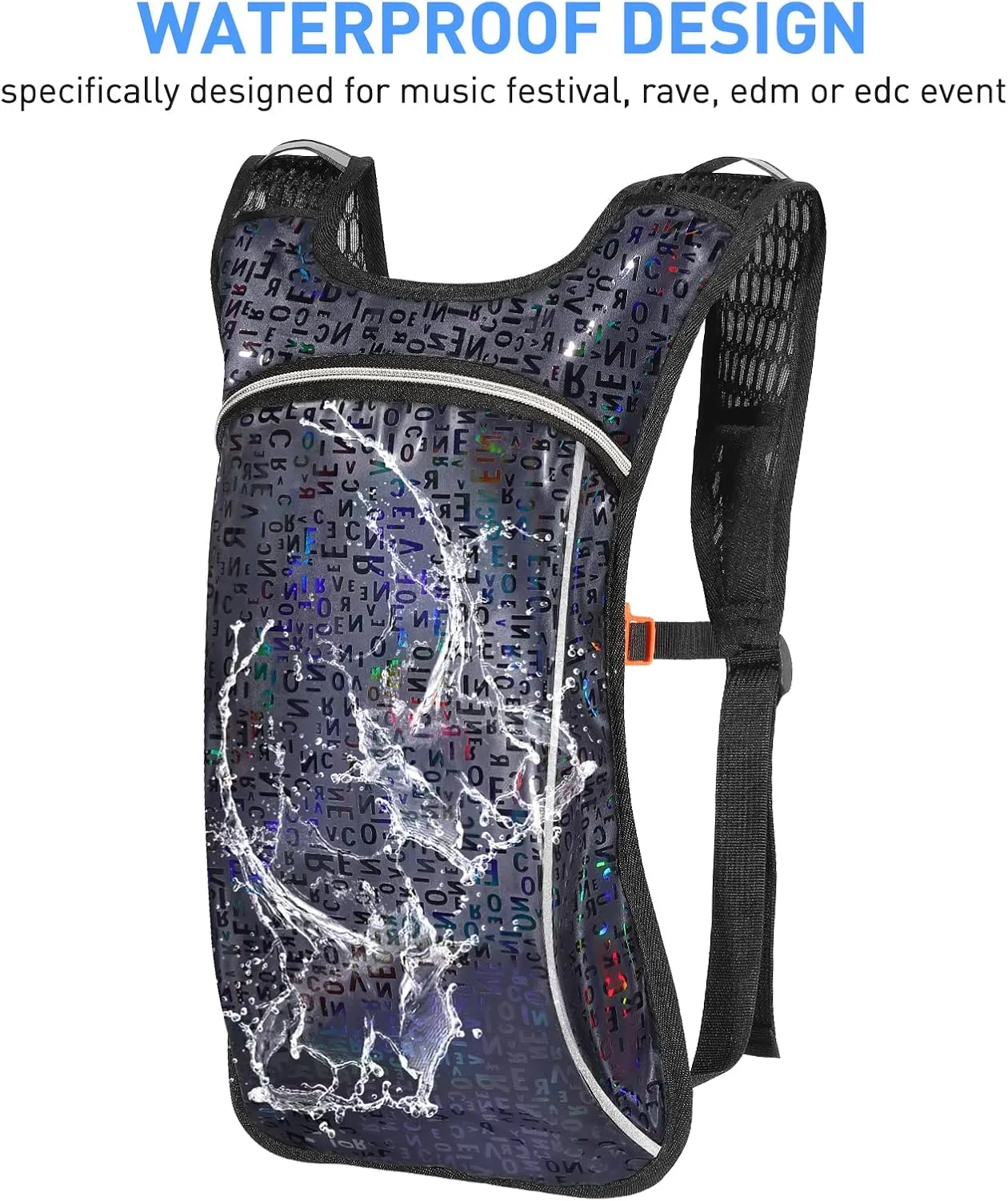 Rave Hydration Pack, Hydration Backpack with 2L Hydration Bladder, Festival Essential Water Backpack for Hiking, Running, Cycling, and Music Festivals