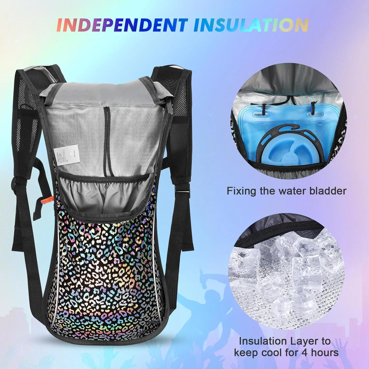 Rave Hydration Pack, Hydration Backpack with 2L Hydration Bladder, Festival Essential Water Backpack for Hiking, Running, Cycling, and Music Festivals