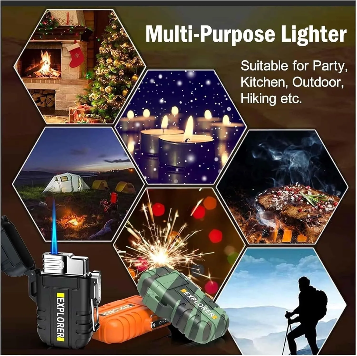Rechargeable Butane Lighter, Windproof and Waterproof Adjustable Flame Lighter Waterproof Straight Lighter Flame Butane Lighter(Small)