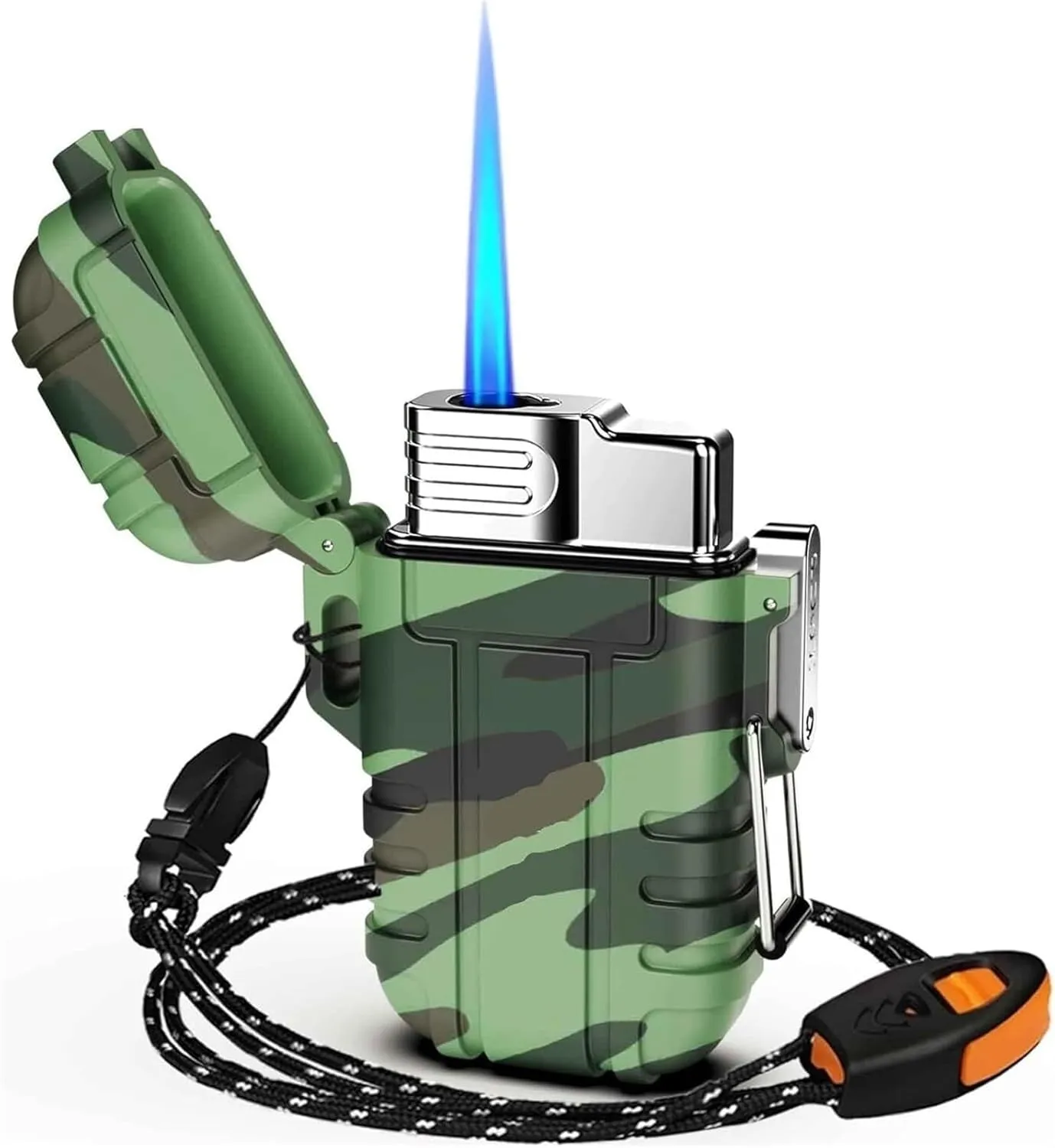 Rechargeable Butane Lighter, Windproof and Waterproof Adjustable Flame Lighter Waterproof Straight Lighter Flame Butane Lighter(Small)