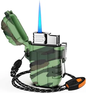 Rechargeable Butane Lighter, Windproof and Waterproof Adjustable Flame Lighter Waterproof Straight Lighter Flame Butane Lighter(Small)