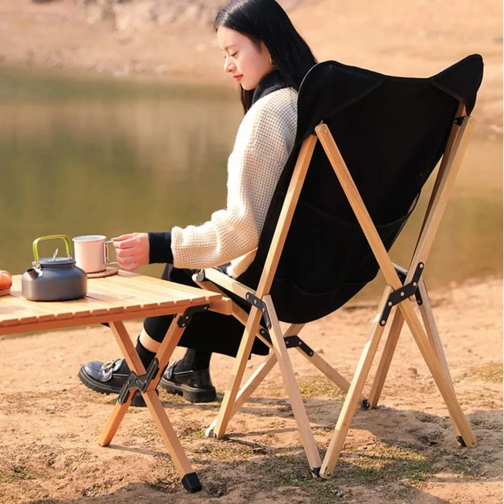Recliner Chair,Wooden Beach Portable Camping LawnFolding Outdoor Picnic Patio Chair Butterfly Chair for Hiking BBQ Beach Traveling Picnic with Storage Bags,No Assembly Needed