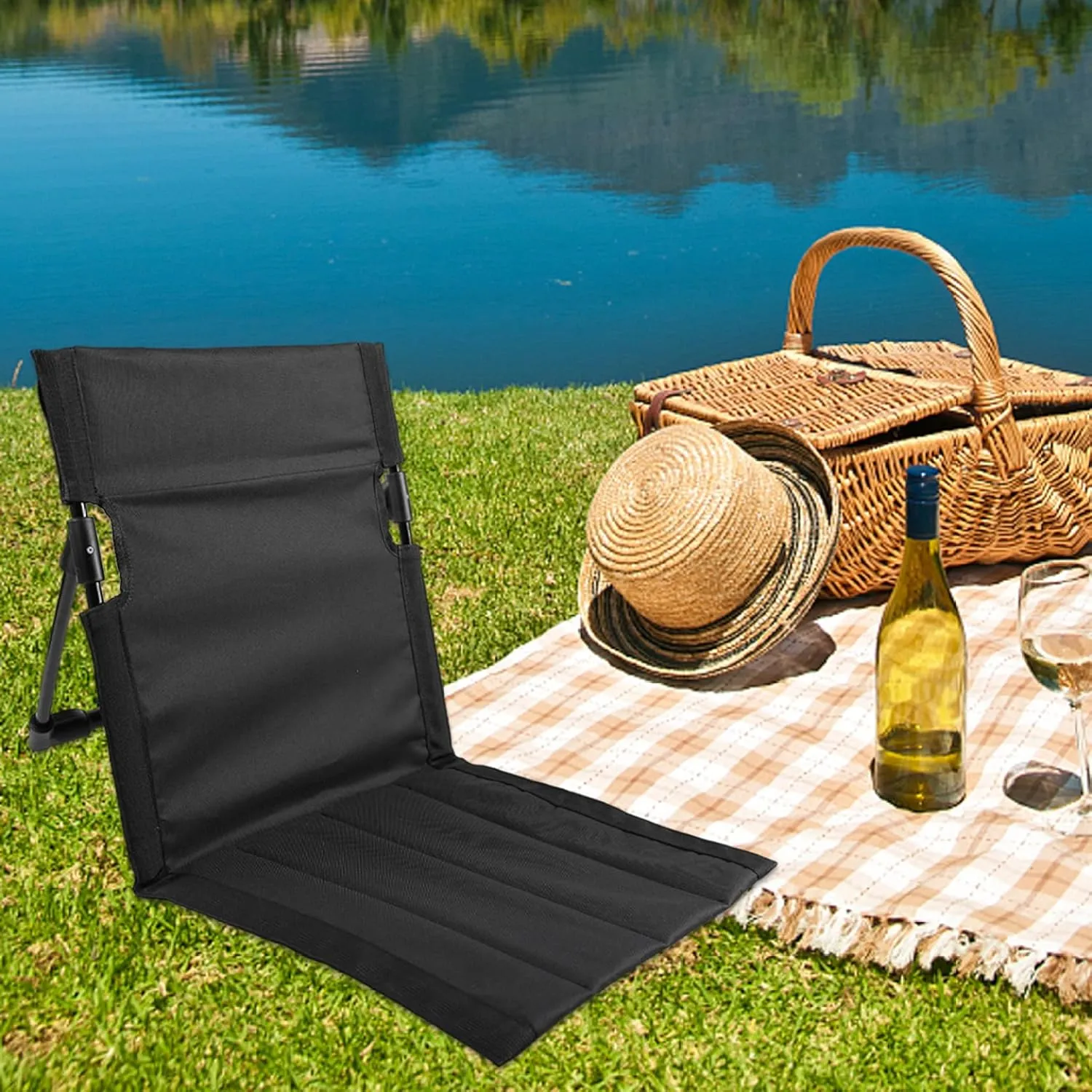 Recliners Beach Mat Recliner Lightweight Beach Mat with Backrest on e-Step Assembly Foldable Beach Mat Chair with Carry Bag for Holidays Garden Camping Park Black/3139 (Color : Black), 21213