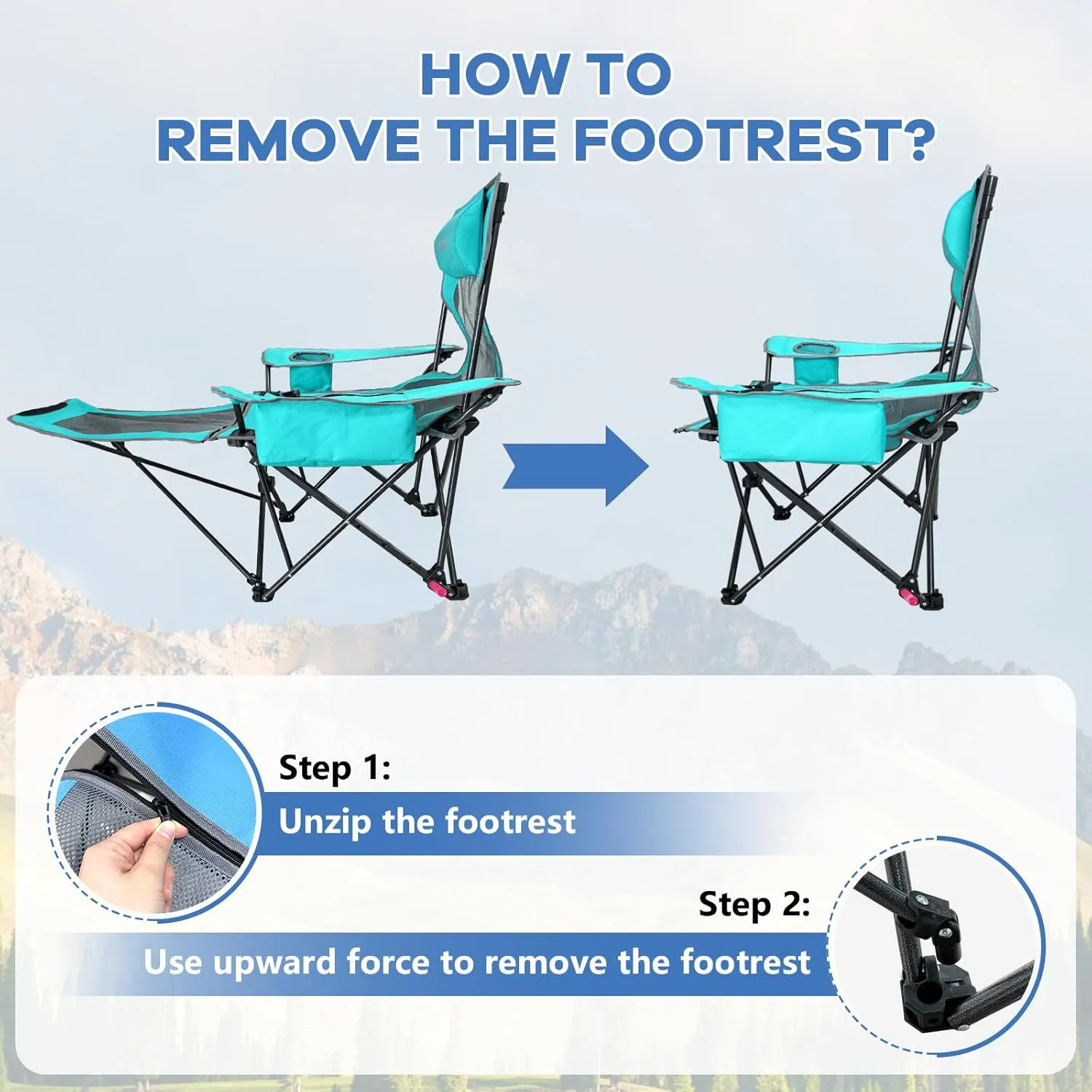 Reclining Camping Chair 4 Position with Foot Rest Comfortable for Adults 265Ibs Folding Lounger Mesh Beach Chair with Cooler Bag and Cup Holder for Outdoor Patio