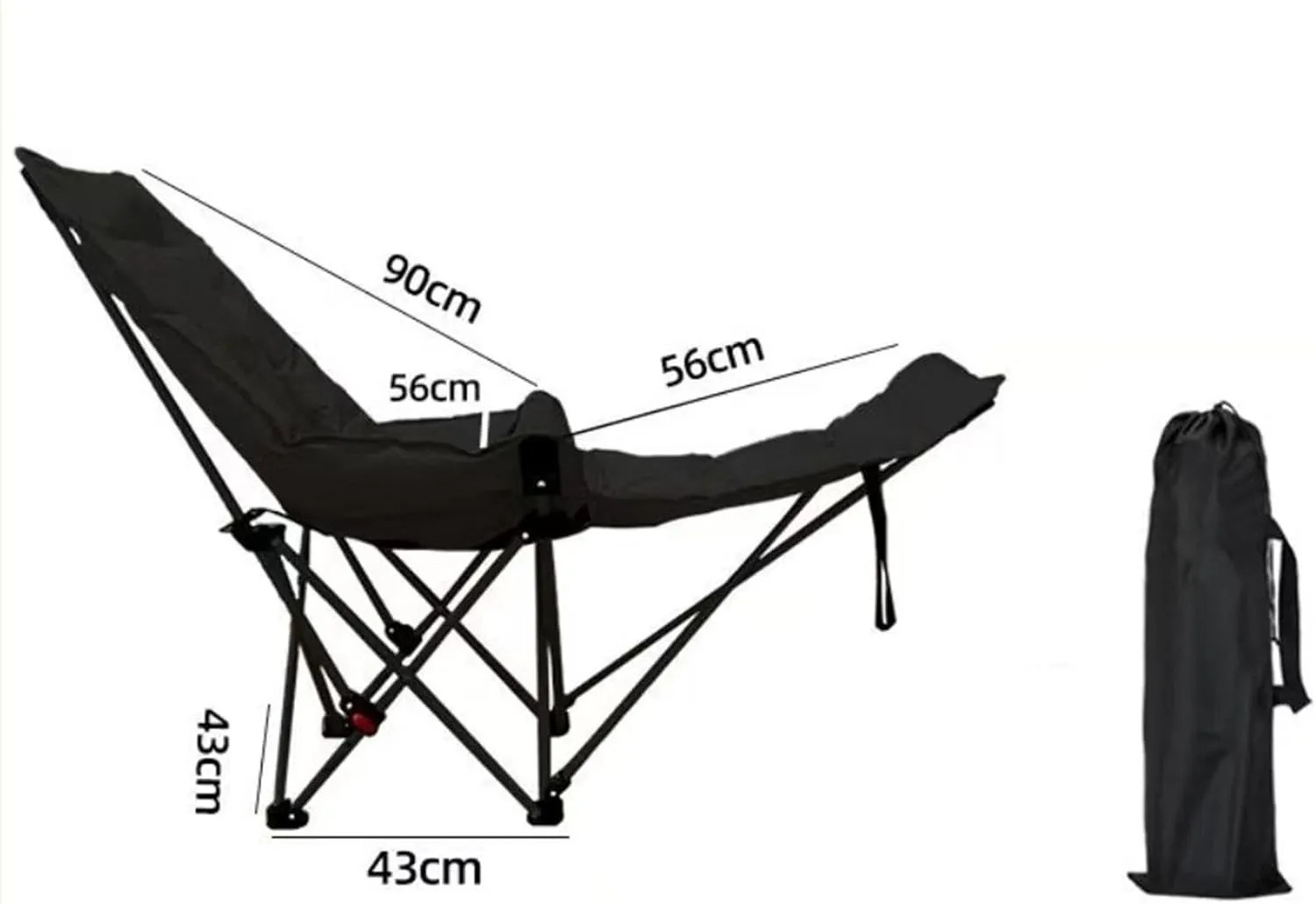 Reclining Camping Chair Foldable Folding Chaise Lounge Chair with Storage Bag with Removable Footrest for Park Outside Lawn, Black