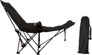 Reclining Camping Chair Foldable Folding Chaise Lounge Chair with Storage Bag with Removable Footrest for Park Outside Lawn, Black