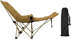 Reclining Camping Chair Portable Folding Lounge Chair with Carry Bag Foldable with Removable Foot Rest for Park Picnic Garden, Khaki