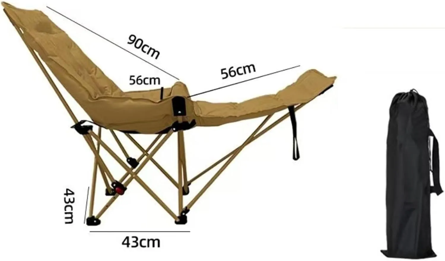 Reclining Camping Chair Portable Folding Lounge Chair with Carry Bag Foldable with Removable Foot Rest for Park Picnic Garden, Khaki