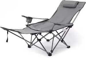 Reclining Camping Chair with Foot Rest, Portable Adjustable Folding Chairs with Headrest & Cup Holders & Storage Bag, Supports up to 330 pounds, for Camping Fishing and Other Outdoor