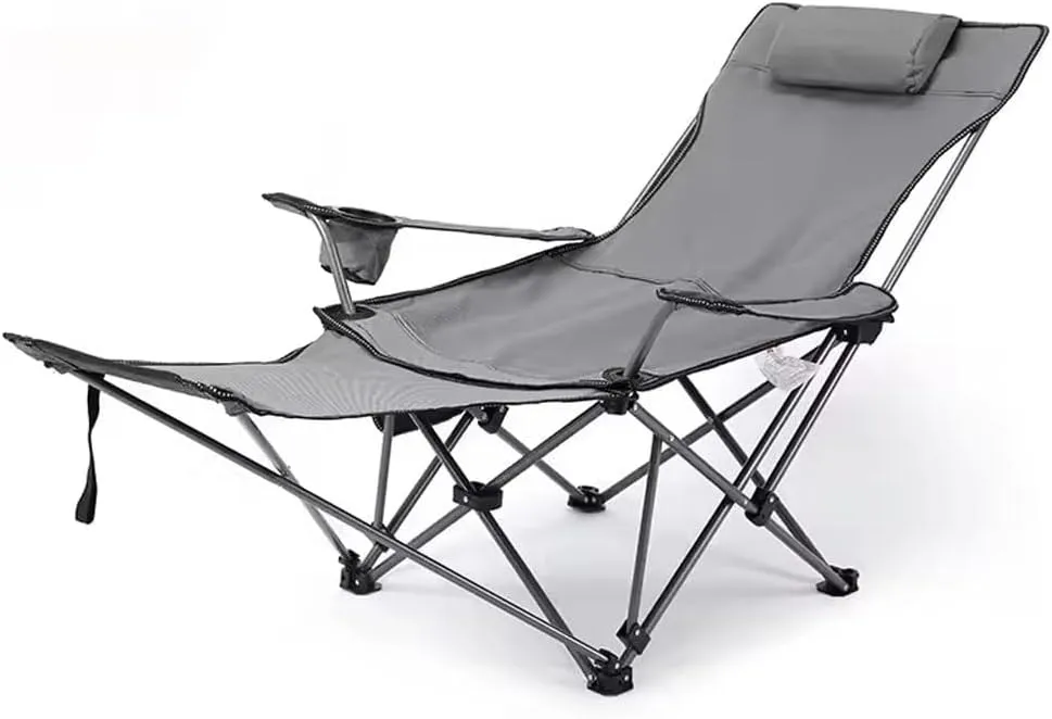 Reclining Camping Chair with Foot Rest, Portable Adjustable Folding Chairs with Headrest & Cup Holders & Storage Bag, Supports up to 330 pounds, for Camping Fishing and Other Outdoor