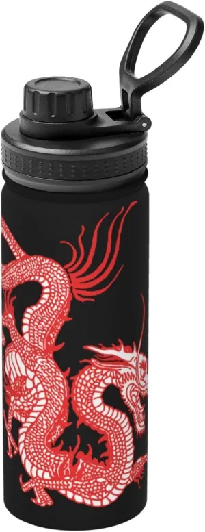Red Chinese Dragon Sports Insulated Kettle 18oz Stainless Steel Travel Mug Thermal Flask Double-Layer Thermos Insulation Water Bottle