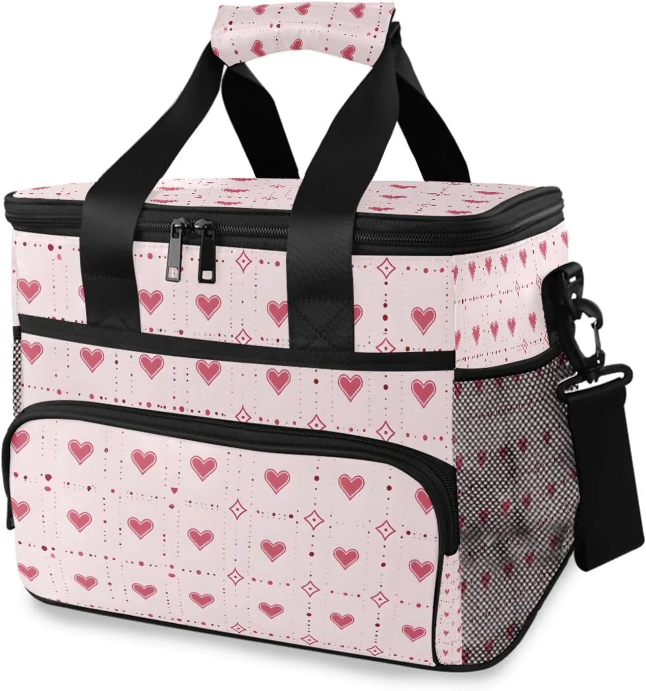 Red Heart Buffalo Plaid Cooler Bag Insulated Cooler Soft Sided Cooler 24 Can Portable Picnic Bag Large Leakproof Lunch Bag Box for Beach Grocery Camping Travel Car Men Women