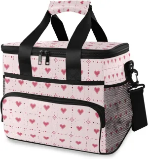 Red Heart Buffalo Plaid Cooler Bag Insulated Cooler Soft Sided Cooler 24 Can Portable Picnic Bag Large Leakproof Lunch Bag Box for Beach Grocery Camping Travel Car Men Women