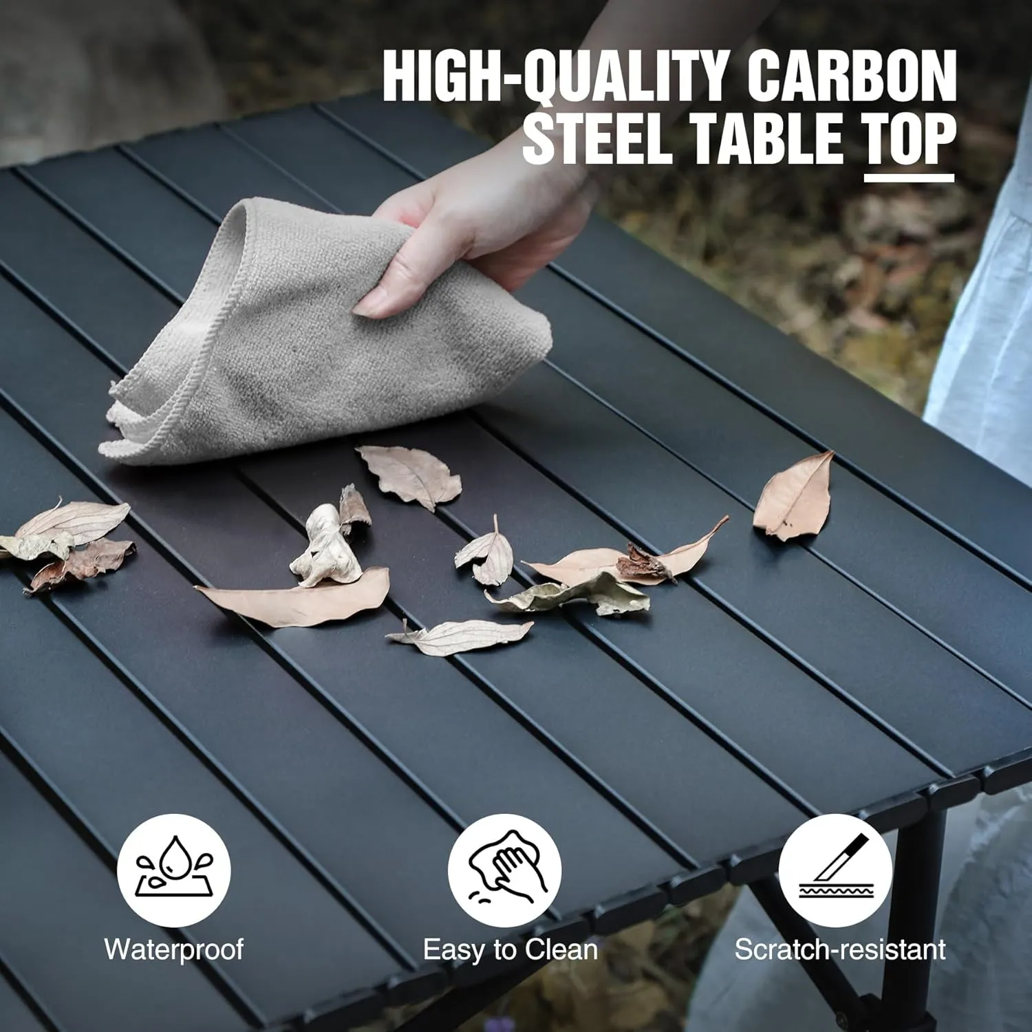 REDCAMP Roll Up Camping Tables That Fold Up, Lightweight Portable Compact Metal Camp Table for Grill Outdoor Picnic, Black Long 47x28