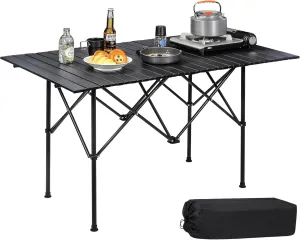 REDCAMP Roll Up Camping Tables That Fold Up, Lightweight Portable Compact Metal Camp Table for Grill Outdoor Picnic, Black Long 47x28